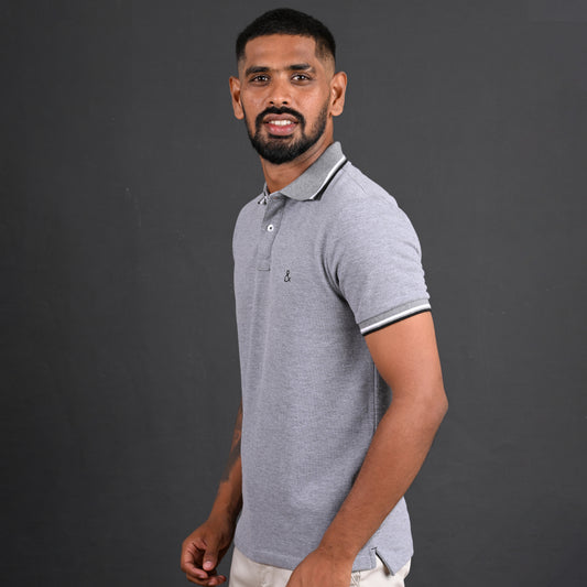 Grey Cotton Polo T-Shirt