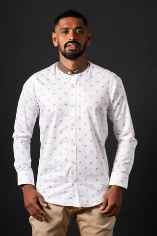 Elephant Print Satin Shirt with Contrast Collar