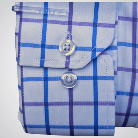 Blue and Purple Check Button Down Long Sleeve Shirt with Elbow Patch