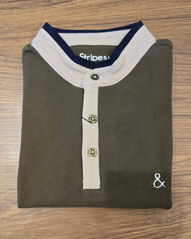 Olive Green Timberline Polo with Nehru Collar