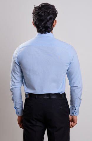 Baby blue Washed Oxford Buttondown collar casual long sleeve shirt with logo embroidery on cuff