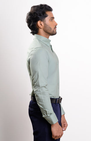 Green Wash oxford button down collar casual long sleeve shirt with self color logo embroidery on cuff