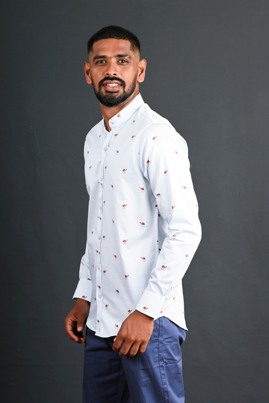 Blue Nehru Camel Print Satin Shirt