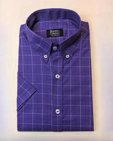 Purple Check Button Down Short Sleeve Shirt