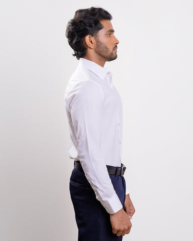 CVC White spread collar formal long sleeve shirt without pocket