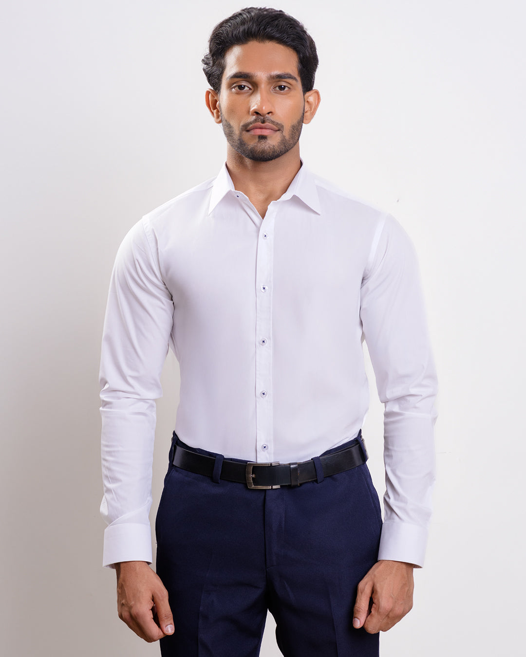 CVC White spread collar formal long sleeve shirt without pocket