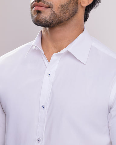 CVC White spread collar formal long sleeve shirt without pocket