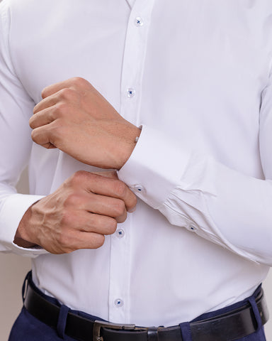 CVC White spread collar formal long sleeve shirt without pocket