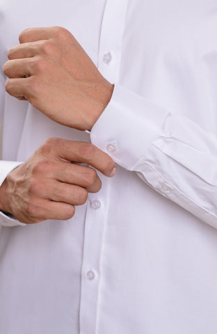 Satin White nehru collar casual long sleeve shirt with inner placket twill tape