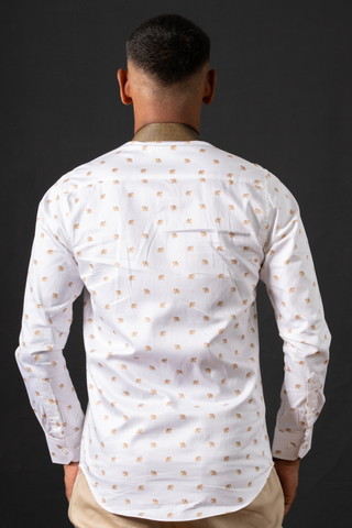 Elephant Print Satin Shirt with Contrast Collar