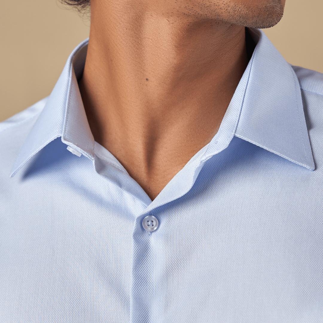 Blue Textured Non-Iron Shirt Stripes and Checks Blue Textured Non-Iron Shirt Stripes and Checks