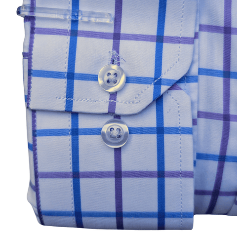 Blue and Purple Check Button Down Long Sleeve Shirt with Elbow Patch