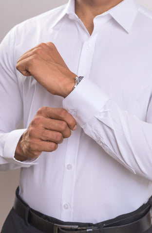 Satin White spread collar long sleeve plain shirt