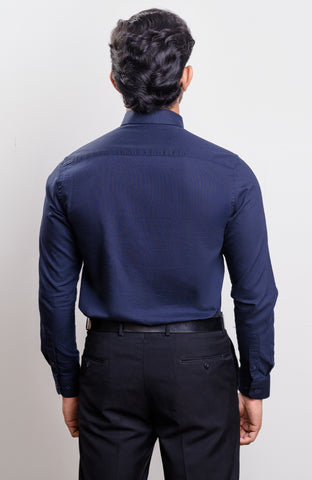 Navy Blue Washed Oxford Buttondown collar long sleeve shirt with logo on cuff