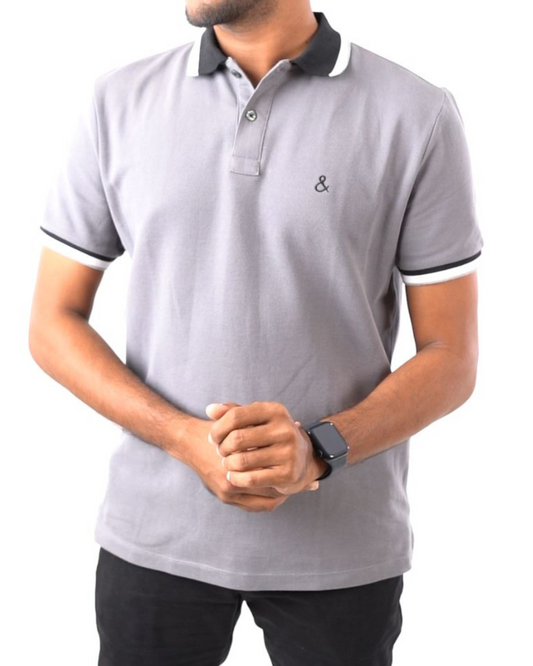 Dark Gray Urban Shade Polo T-Shirt with Contrast Collar