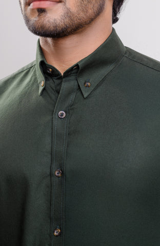Dark green Washed Oxford Buttondown collar casual long sleeve shirt with logo on cuff