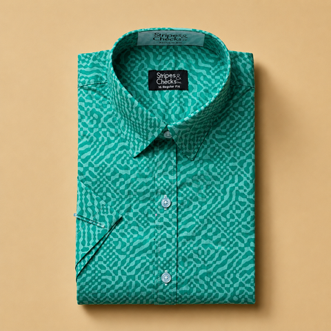 Abstract Printed Tropical Green Short Sleeve Shirt