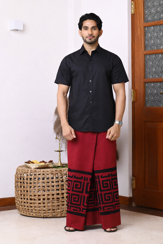 Maroon and Red Base Black Print Sarong