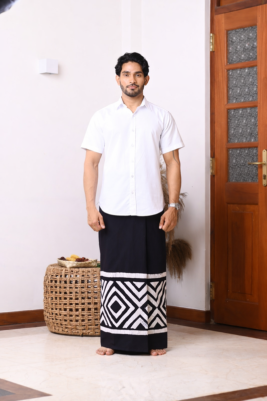 Black Base White Print Sarong