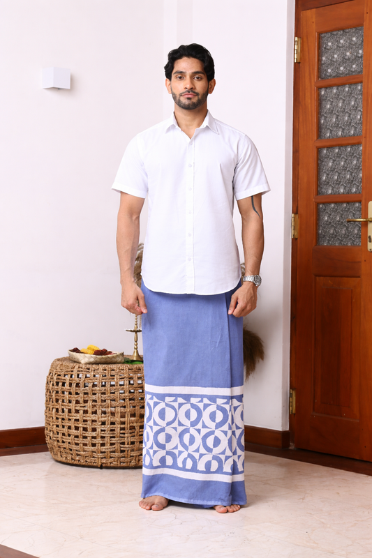 Blue and Grey Base White Print Sarong