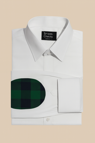 White Cotton shirt with Green Elbow Patch
