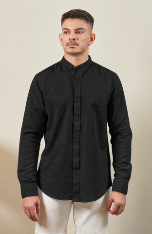 sundown edit - Raven Black Nehru Collar Long Sleeve Shirt