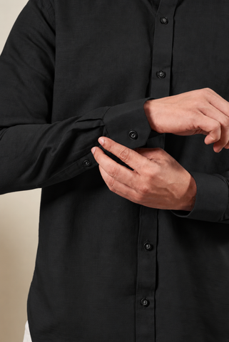sundown edit - Raven Black Nehru Collar Long Sleeve Shirt