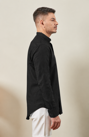 sundown edit - Raven Black Nehru Collar Long Sleeve Shirt