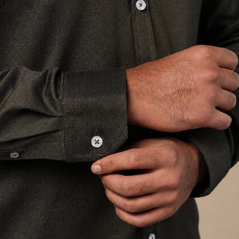 Deep Tone - Charcoal Green Button Down Long Sleeve Shirt