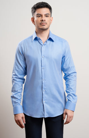 Light Blue Herringbone Long Sleeve Formal Shirt