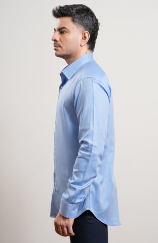 Light Blue Herringbone Long Sleeve Formal Shirt