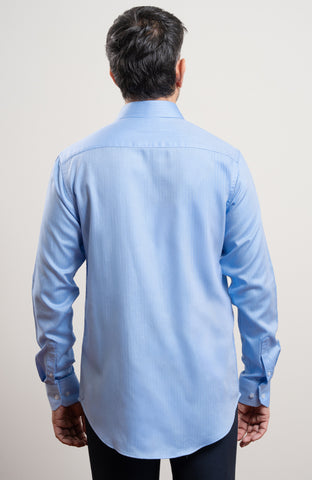 Light Blue Herringbone Long Sleeve Formal Shirt