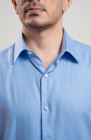 Light Blue Herringbone Long Sleeve Formal Shirt