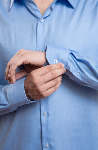 Light Blue Herringbone Long Sleeve Formal Shirt