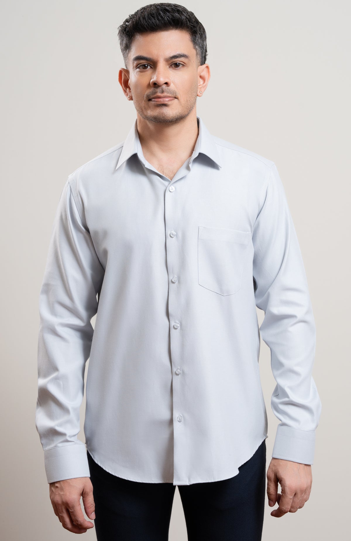Starck Grey Long Sleeve Formal Shirt With Pocket