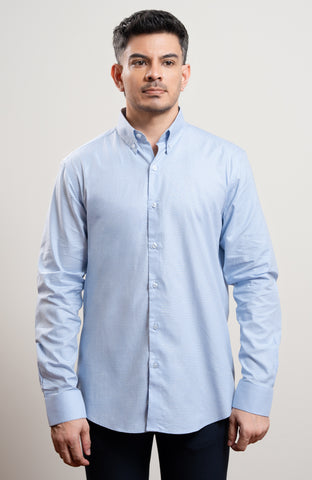 Light Blue micro check formal long sleeve shirt