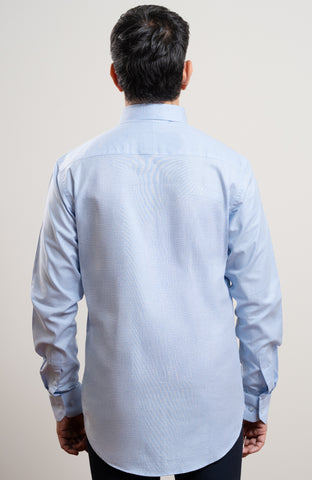 Light Blue micro check formal long sleeve shirt