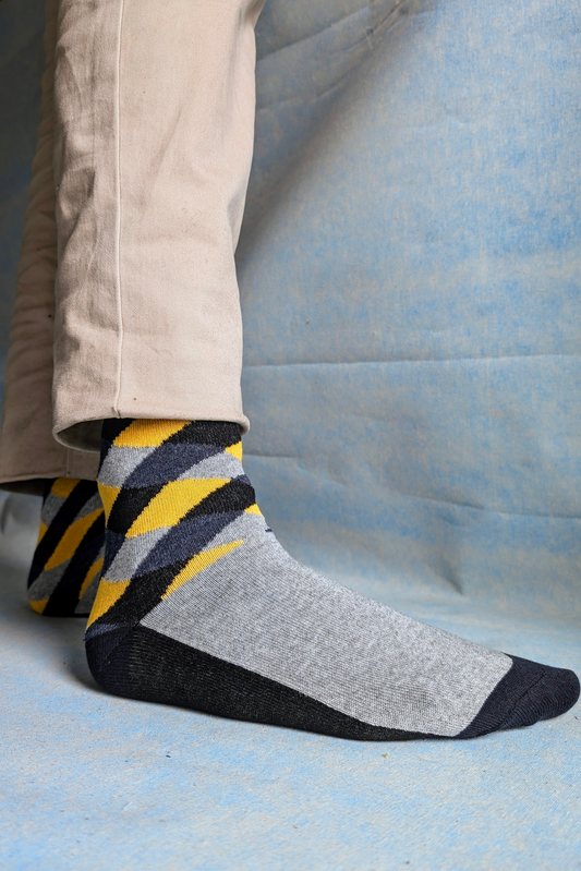 Grey Yellow Geometry Full Socks