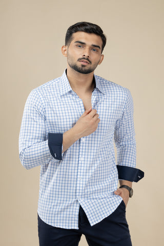 Blue & White Checked Long Sleeve Shirt