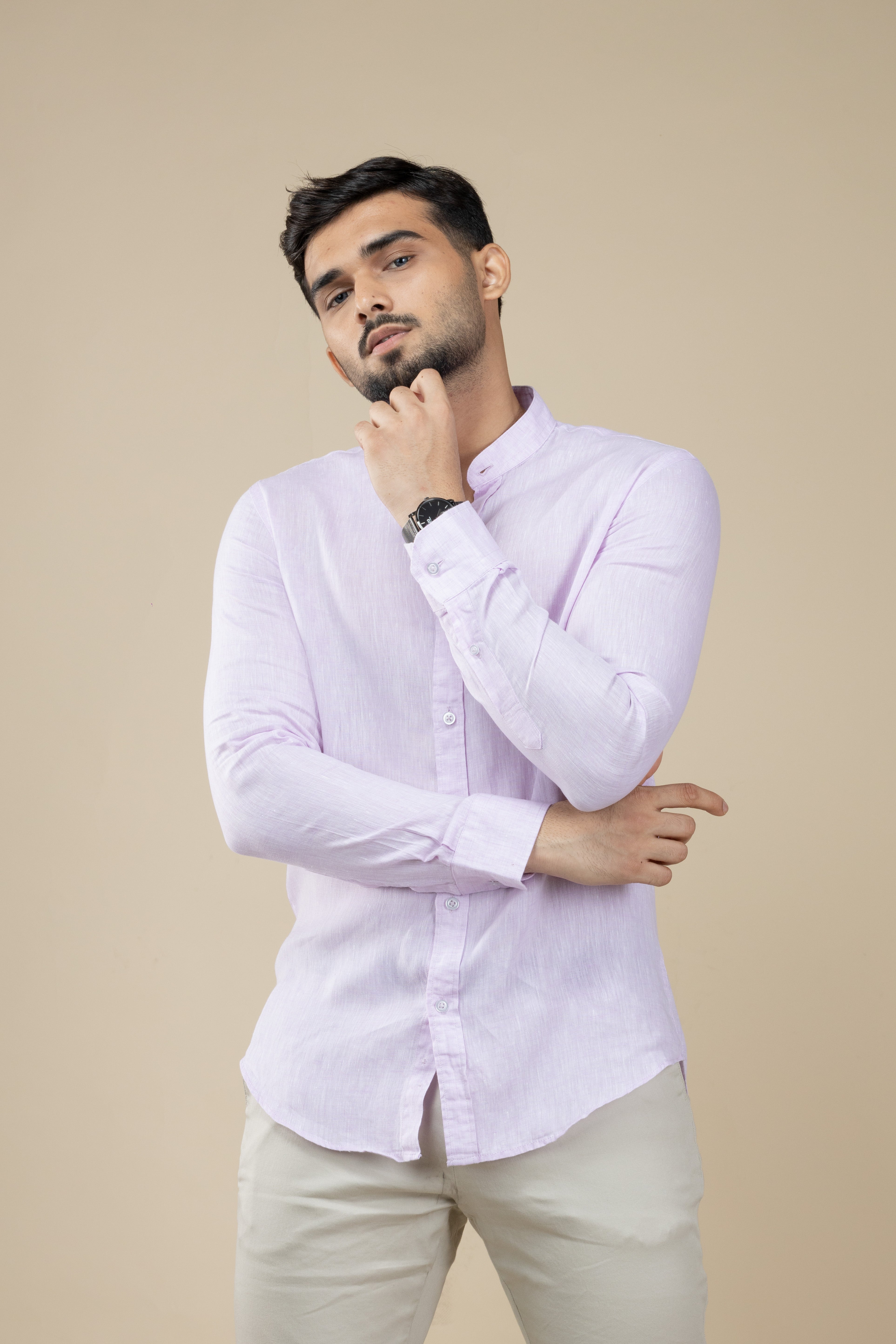 Lavender Nehru Long Sleeve Linen Shirt