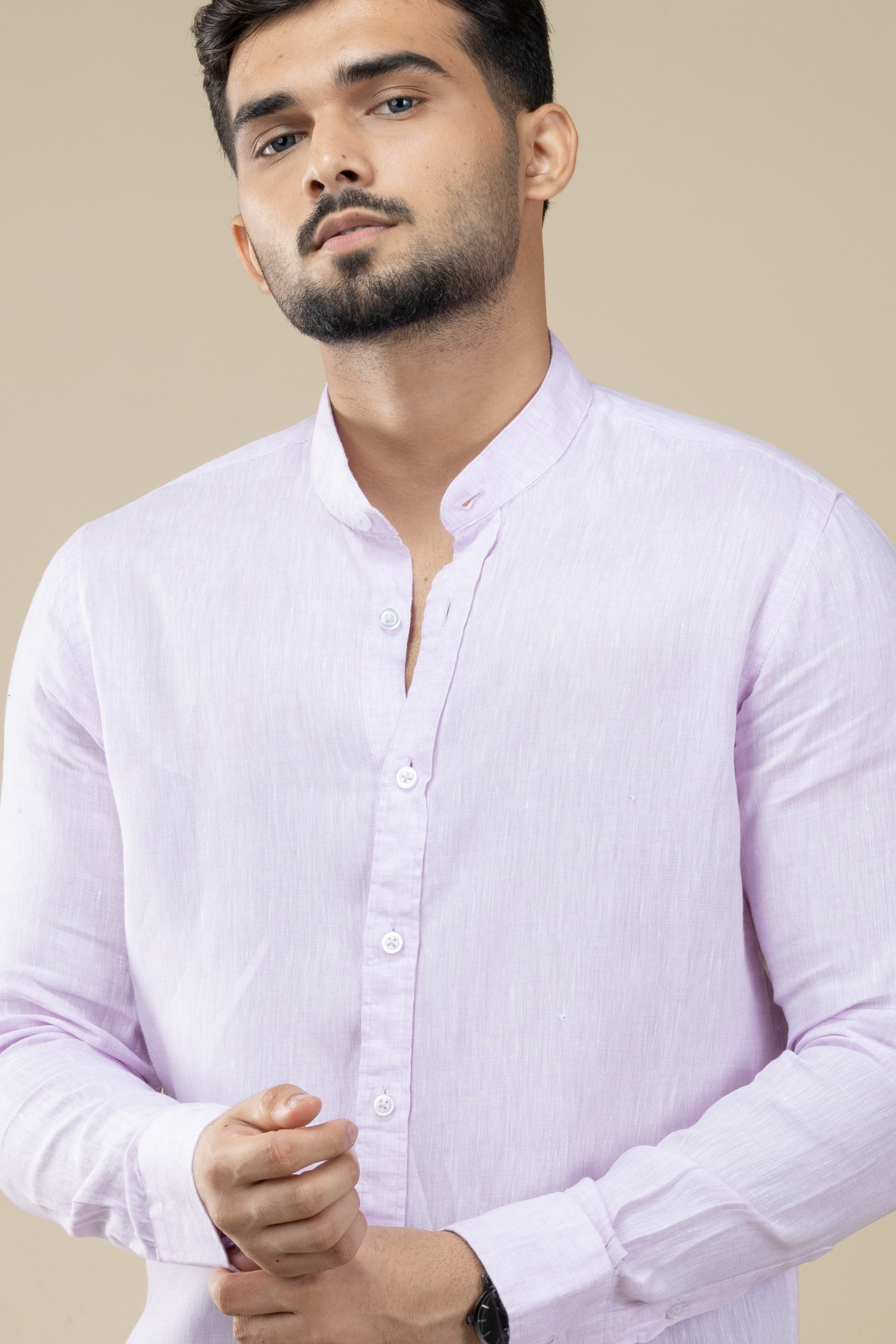 Lavender Nehru Long Sleeve Linen Shirt
