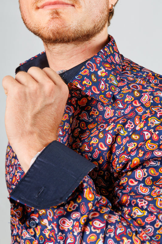 Red & Blue Mini Paisley Print Shirt