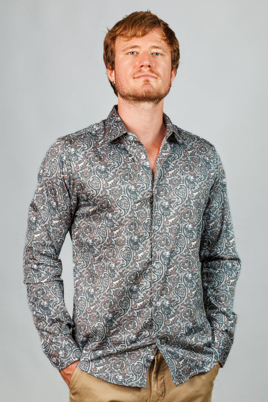 Sage Green & White Paisley Print Shirt