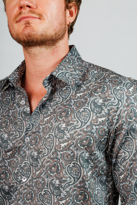 Sage Green & White Paisley Print Shirt