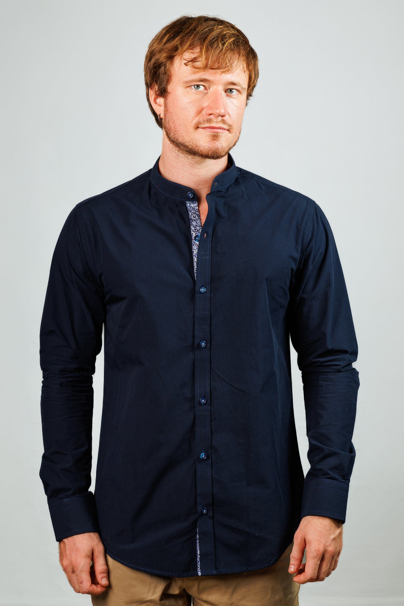 Navy Blue Shirt with Printed Inner Placket