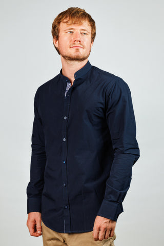 Navy Blue Shirt with Printed Inner Placket