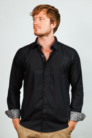 Black Shirt with Contrast Collar and Cuff