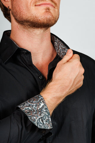 Black Shirt with Contrast Collar and Cuff