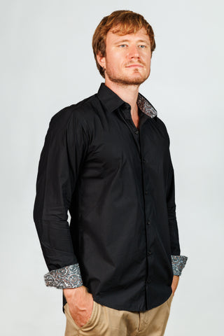 Black Shirt with Contrast Collar and Cuff