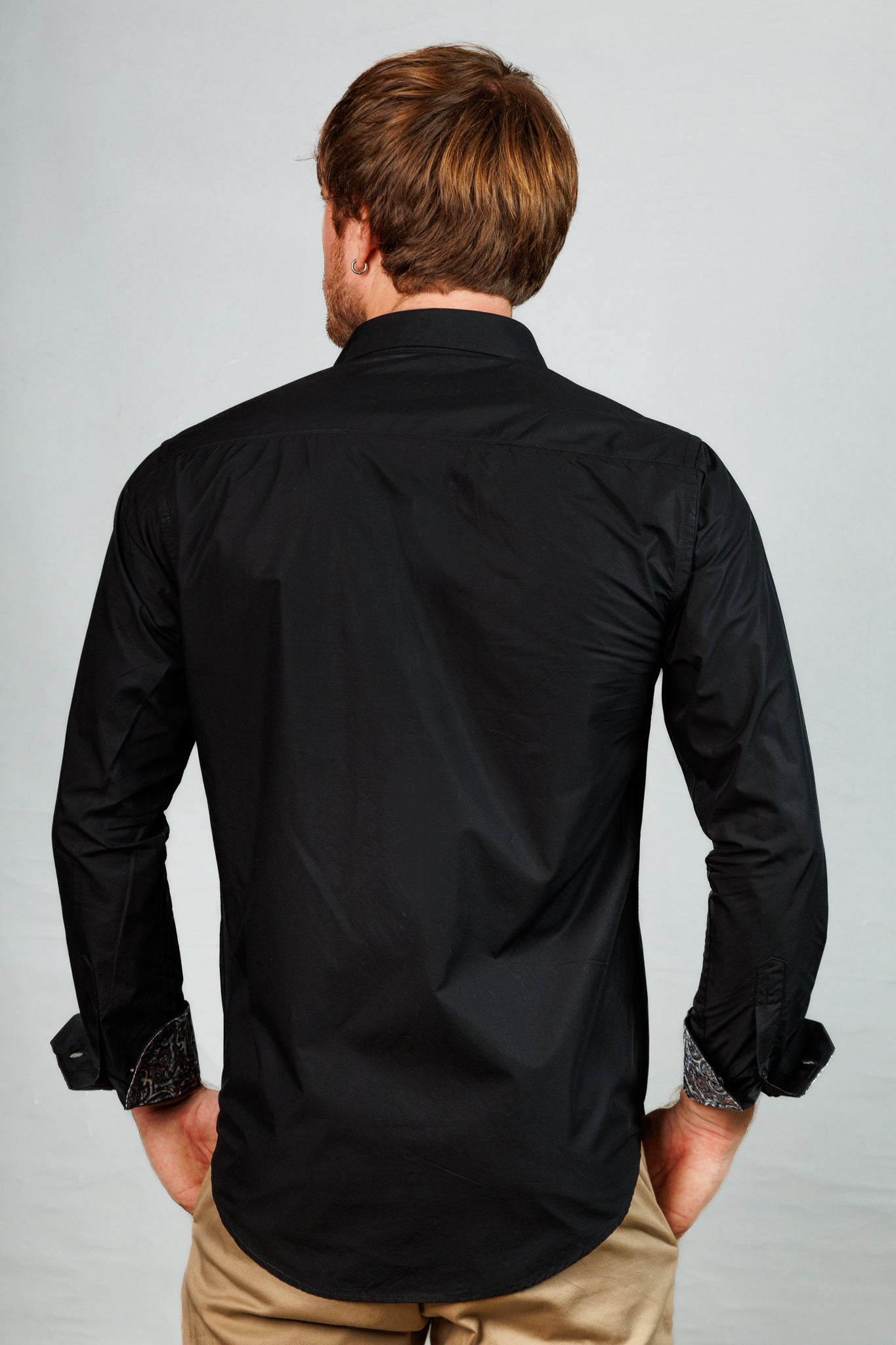 Black Shirt with Contrast Collar and Cuff